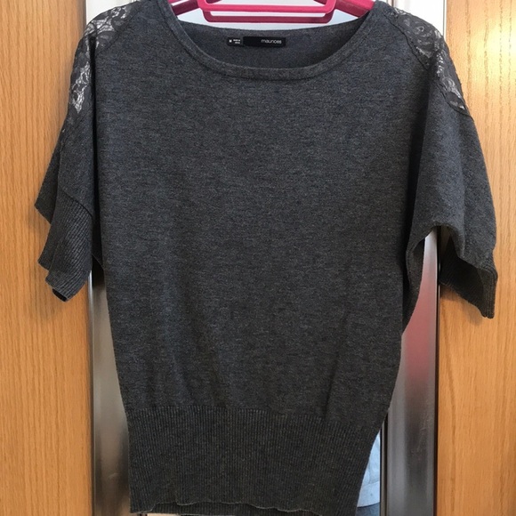 Beautiful grey Maurice’s sweater size Medium.  Short sleeves with lace shoulder - Picture 1 of 9